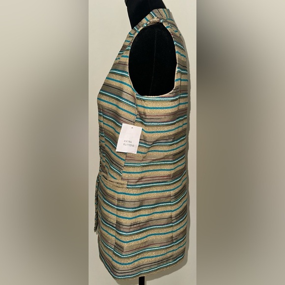 Evan Picone Long Multicolored Striped Button up Lined W/Pockets Vest -Sz 8 -NWOT - Picture 3 of 5